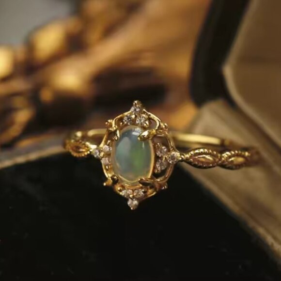 Opal Diamond Ring 1.25 Carat Oval‎ Intricate - Picture 1 of 4